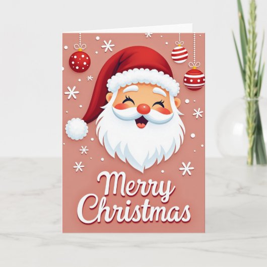 Cute Santa Merry Christmas Card with Ornaments Karte (Vorderseite)