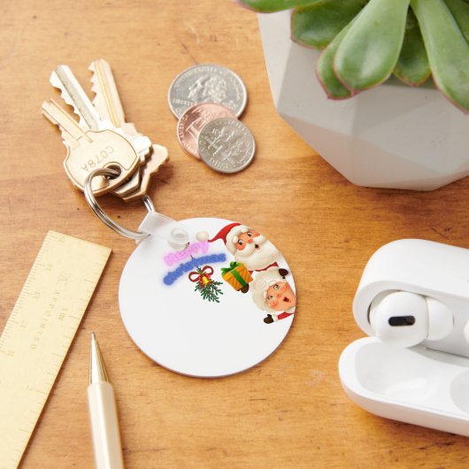 Cute Santa & Mrs. Claus Merry Christmas Greeting  Schlüsselanhänger (Schreibtisch)