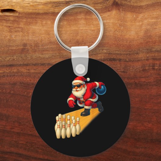Cute Santa Playing Bowling Ball And Ns Bowler Chri Schlüsselanhänger (Vorderseite)