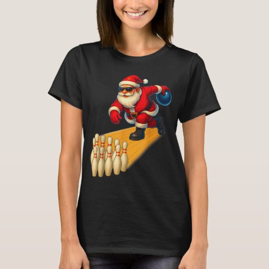 Cute Santa Playing Bowling Ball And Ns Bowler Chri T-Shirt (Vorderseite)