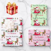 Cute Santa Reindeer Child's Name Christmas 3 Geschenkpapier Set