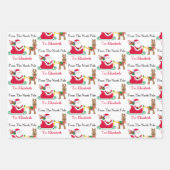 Cute Santa Reindeer Child's Name Christmas 3 Geschenkpapier Set (Vorderseite)