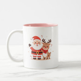 Cute Santa & Reindeer Christmas Mug Zweifarbige Tasse