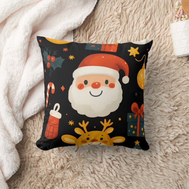 Cute Santa & Reindeer Christmas Pillow Kissen (Decke)