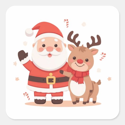 Cute Santa & Reindeer Christmas Sticker (Vorderseite)