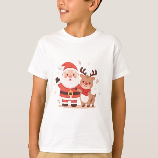 Cute Santa & Reindeer Christmas T-Shirt (Vorderseite)