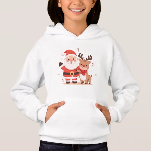 Cute Santa & Reindeer Kids Christmas Hoodie (Vorderseite)
