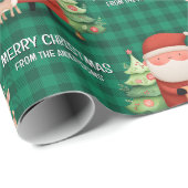 Cute Santa Reindeer Merry Christmas Name Green Geschenkpapier (Rolleneckpunkt)