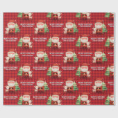 Cute Santa Reindeer Merry Christmas Name Red Geschenkpapier (Flach)