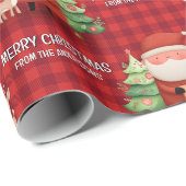Cute Santa Reindeer Merry Christmas Name Red Geschenkpapier (Rolleneckpunkt)