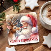 Cute Santa Rudolph Christmas Coaster Kids Design   Rechteckiger Pappuntersetzer