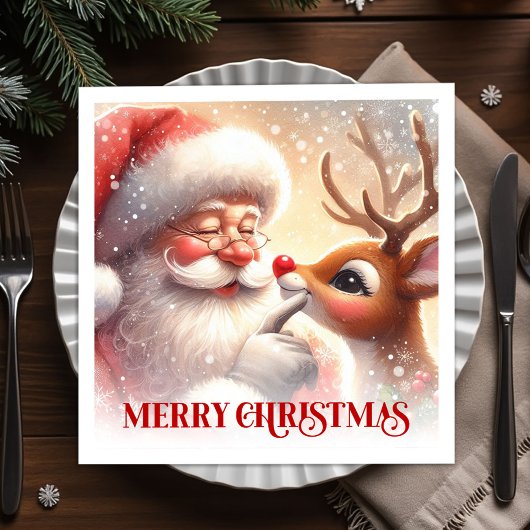 Cute Santa Rudolph Christmas Dinner Napkins Serviette