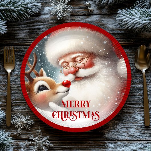 Cute Santa Rudolph Christmas Party Paper Plates Pappteller