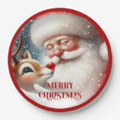 Cute Santa Rudolph Christmas Party Paper Plates Pappteller (Vorderseite)