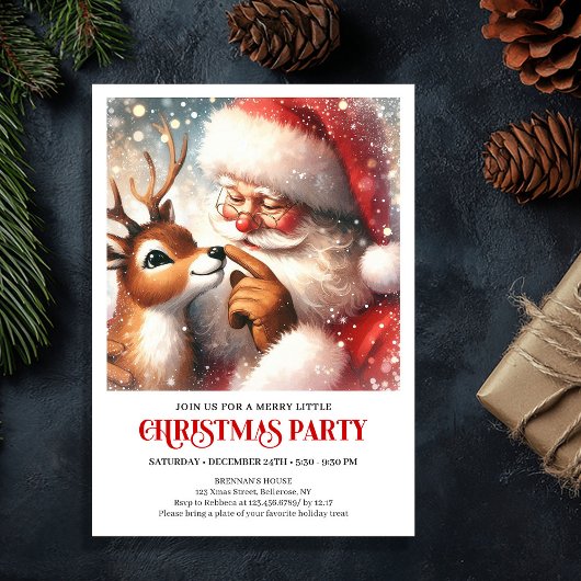 Cute Santa Rudolph Kids Christmas Party Invitation Einladung