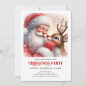 Cute Santa Rudolph Winter Christmas Party Invite Einladung (Vorderseite)