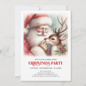 Cute Santa Rudolph Winter Christmas Party Invite Einladung (Vorderseite)