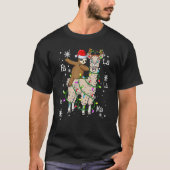 Cute Santa Sloth Riding Llama Christmas Lights Paj T-Shirt (Vorderseite)