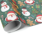 Cute Santa Snowman Gingerbread Christmas Wrapping Geschenkpapier (Rolleneckpunkt)