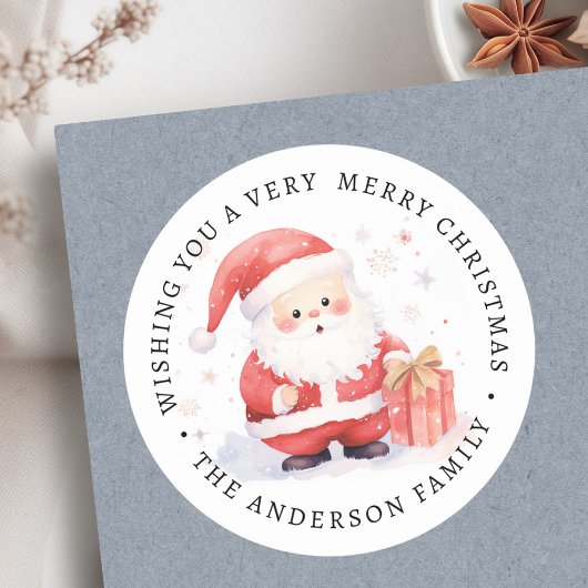 Cute Santa watercolor illustration family name Runder Aufkleber