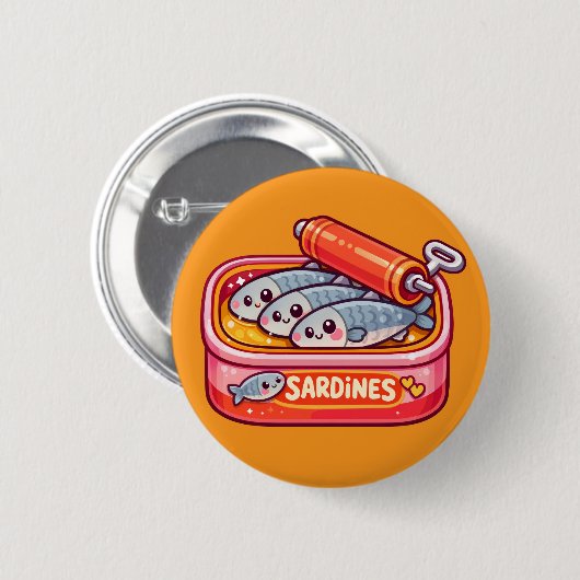 Cute Sardines Can Pink Orange Button (Vorne & Hinten)