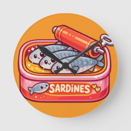 Cute Sardines Can Pink Orange Runde Wanduhr