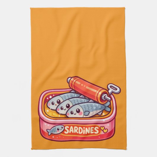 Cute Sardines Fish Cartoon Geschirrtuch (Vertikal)
