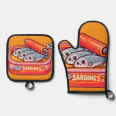 Cute Sardines Fish Cartoon Ofenhandschuh & Topflappen-Set (Vorderseite)