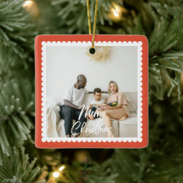 Cute Scalloped 2 Photo Handwritten Christmas Keramikornament