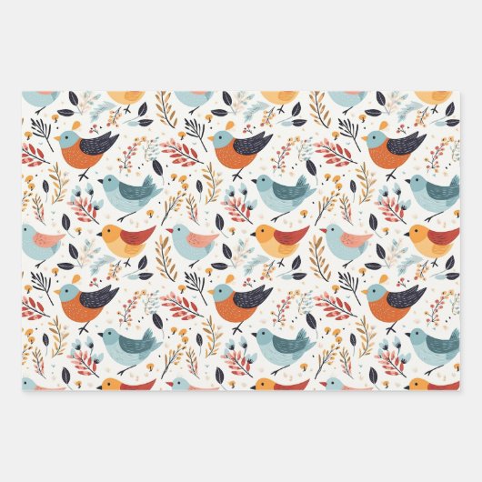 Cute Scandinavian Bird Folk Art Nature Geschenkpapier Set (Vorderseite)