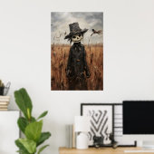 Cute Scarecrow In Fall Field Print, Halloween Poster (Heimbüro)