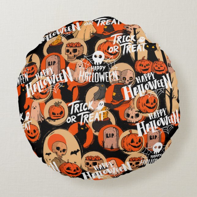  Cute & Scary Halloween Spooky vibes  Rundes Kissen (Rückseite)