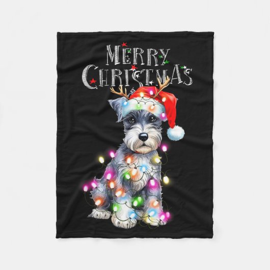Cute Schnauzer Christmas Lights Xmas Dog Santa Hat Fleecedecke (Vorderseite)