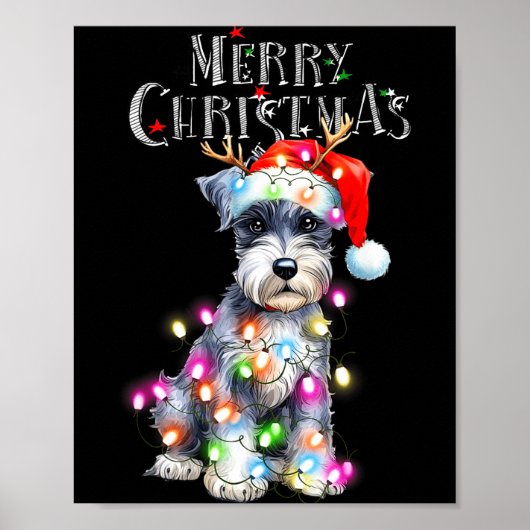 Cute Schnauzer Christmas Lights Xmas Dog Santa Hat Poster (Vorne)