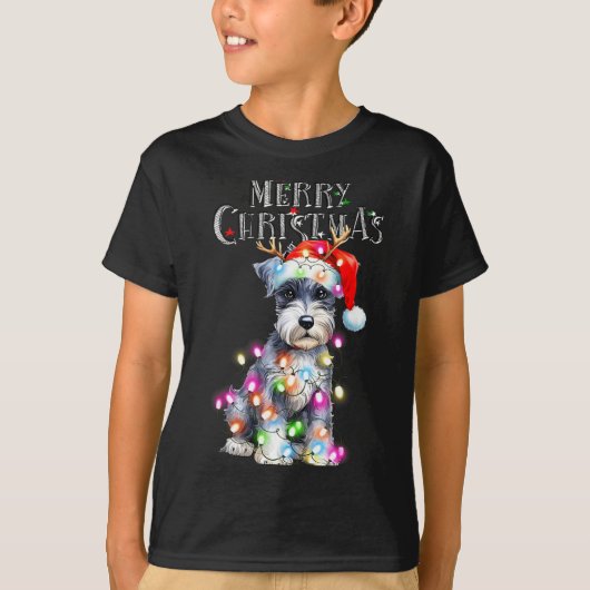 Cute Schnauzer Christmas Lights Xmas Dog Santa Hat T-Shirt (Vorderseite)