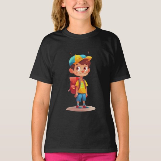 Cute School Boy T-Shirt for Kids – Happy Backpack  (Vorderseite)