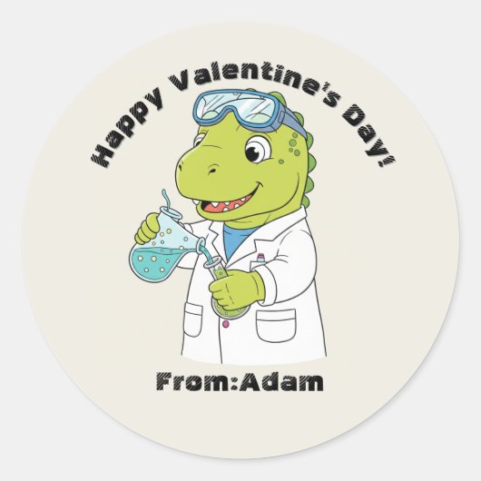 Cute scientist dinosaur Valentine Runder Aufkleber (Vorderseite)