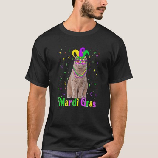 Cute Scottish Fold Cat Animals Mardi Gras Carnival T-Shirt (Vorderseite)