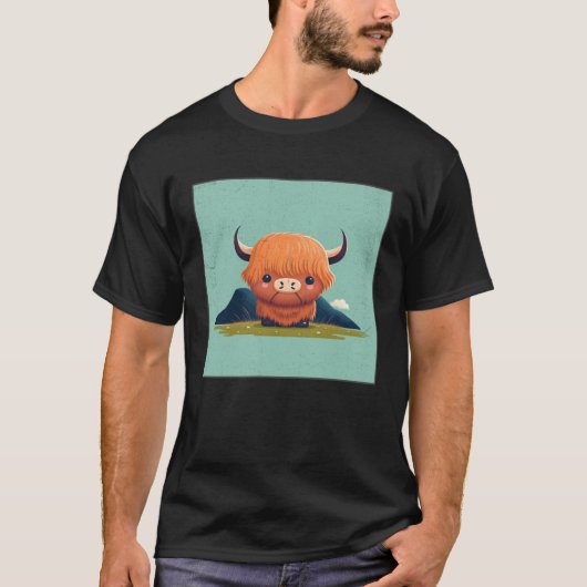 Cute Scottish Highland Cow Illustration Little Hor T-Shirt (Vorderseite)