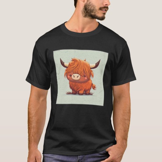 Cute Scottish Highland Cow Illustration Little Hor T-Shirt (Vorderseite)