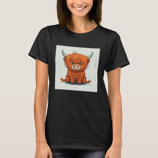 Cute Scottish Highland Cow Illustration Little Hor T-Shirt (Vorderseite)