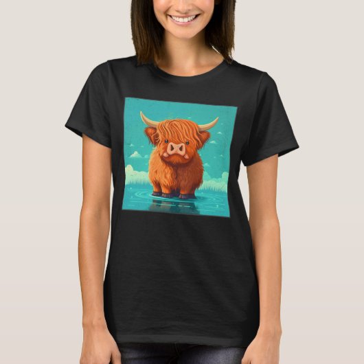 Cute Scottish Highland Cow Illustration Little Hor T-Shirt (Vorderseite)