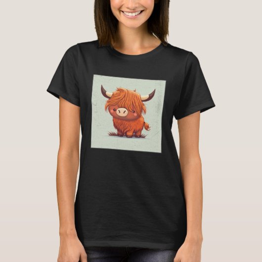 Cute Scottish Highland Cow Illustration Little Hor T-Shirt (Vorderseite)
