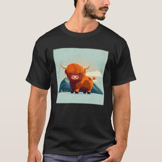 Cute Scottish Highland Cow Illustration Little Hor T-Shirt (Vorderseite)