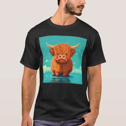 Cute Scottish Highland Cow Illustration Little Hor T-Shirt (Vorderseite)