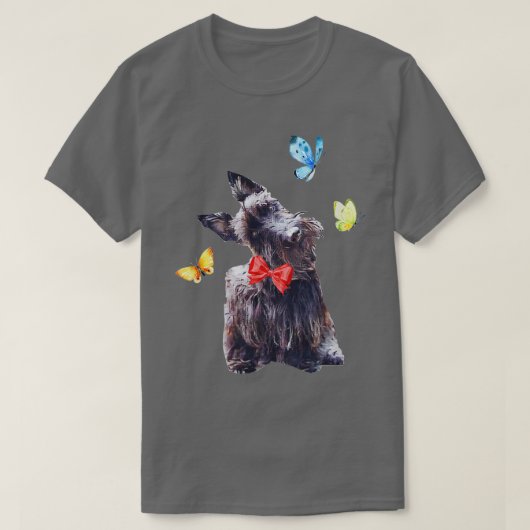 Cute Scottish Terrier with Butterflies Design T-Shirt (Design vorne)