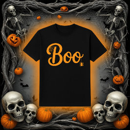Cute Script "Boo" with Spiderweb Halloween T-Shirt