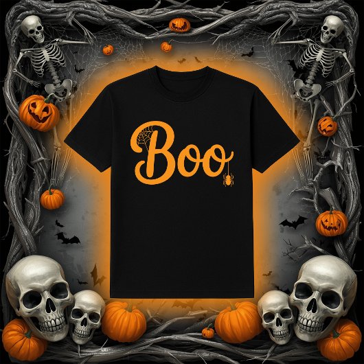 Cute Script "Boo" with Spiderweb Halloween T-Shirt