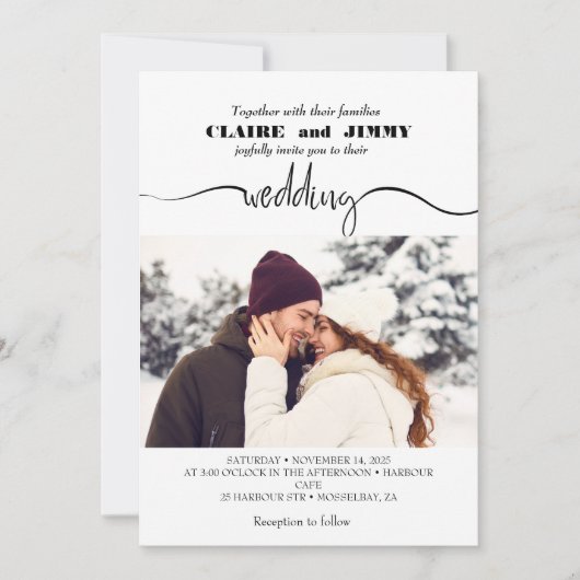 Cute Script Elegante Foto Overlay White Wedding in Einladung (Vorderseite)