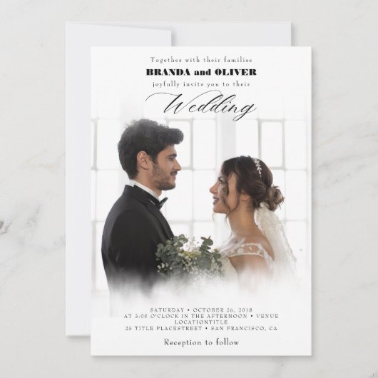 Cute Script Elegante Foto Overlay White Wedding in Einladung (Vorderseite)